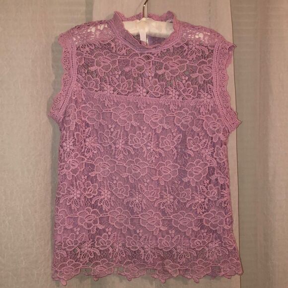 nanette lepore L Mock Neck Pink Lace Back Zip Sleeveless Top - Picture 3 of 9